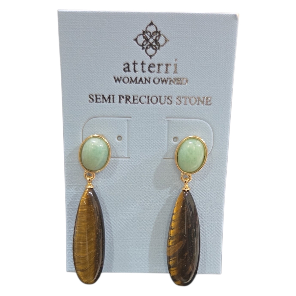 💚▪️Atterri ▪️Gold and Green Semi-Precious Stone Earrings
